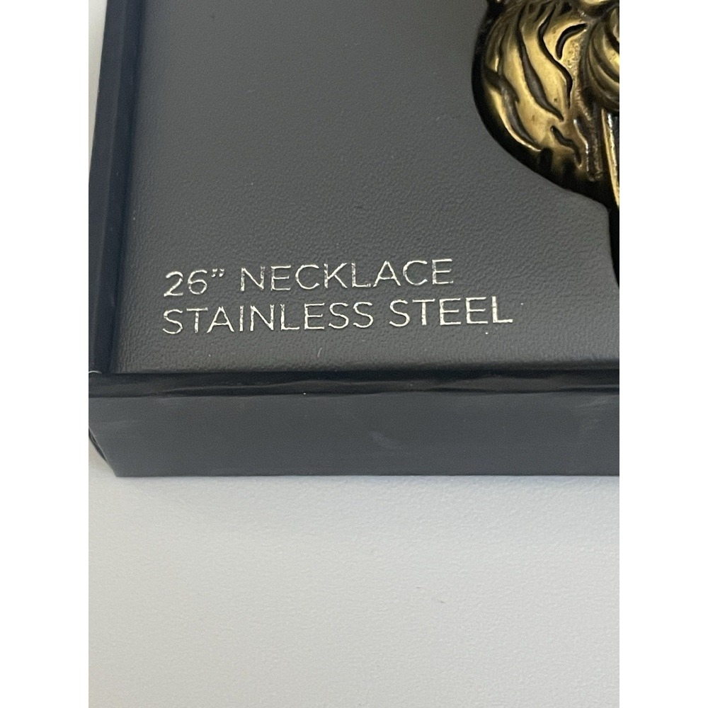 Hardy Gold Tiger Head Pendant Necklace 26" Stainless Steel Chain NIB Y2K - Picture 3 of 11